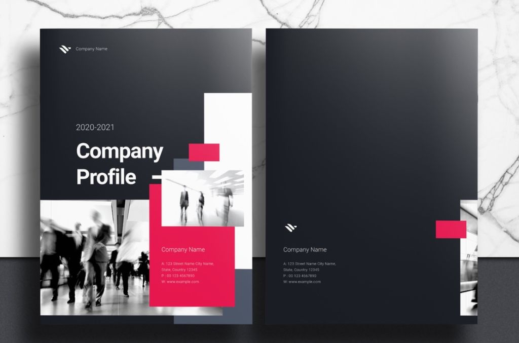 Company Profile Booklet Layout with Black and Pink Accents for InDesign INDD Format