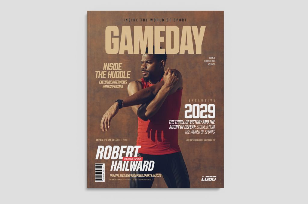 Sport Magazine Cover Layout Fitness Gym in Brown Style for PSD Photoshop