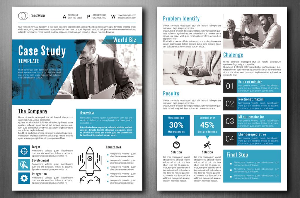 Business Case Study Layout with Blue Accents for InDesign INDD Format
