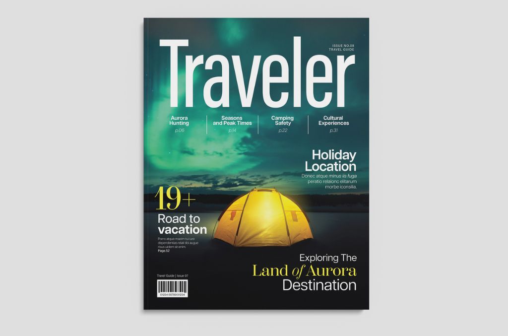 Travel Magazine Cover Layout Adventure Outdoor Tourist Activity Explore Journey Vacation for PSD Photoshop