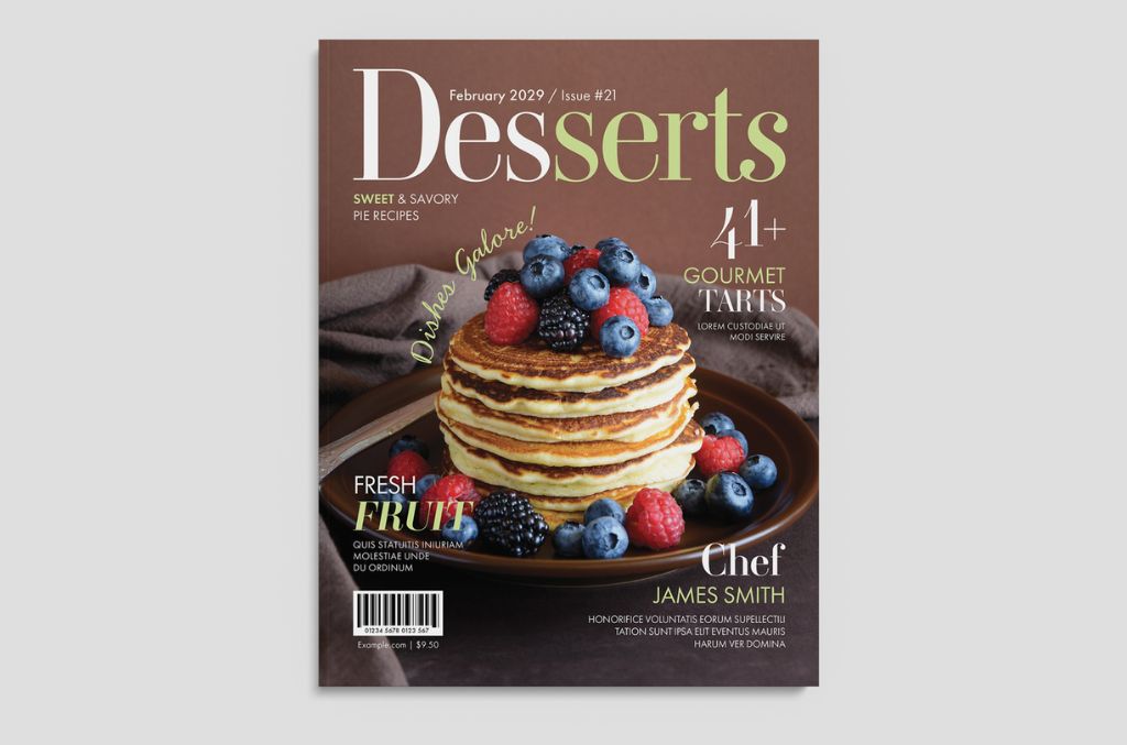 Food Magazine Cover Layout for Sweet Dessert Menu for PSD Photoshop