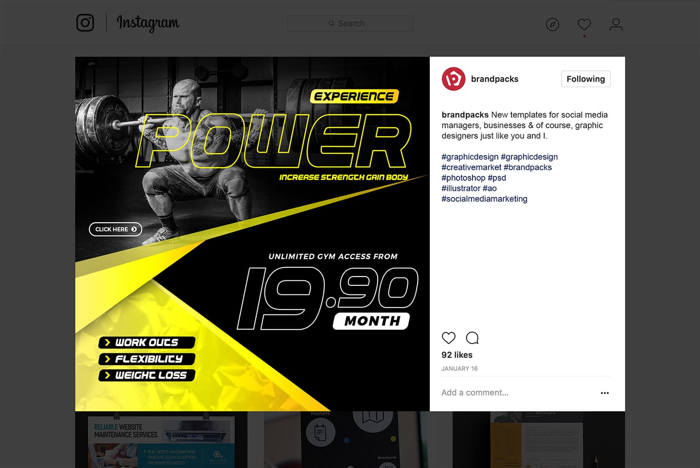 Instagram Template for Sport & Fitness