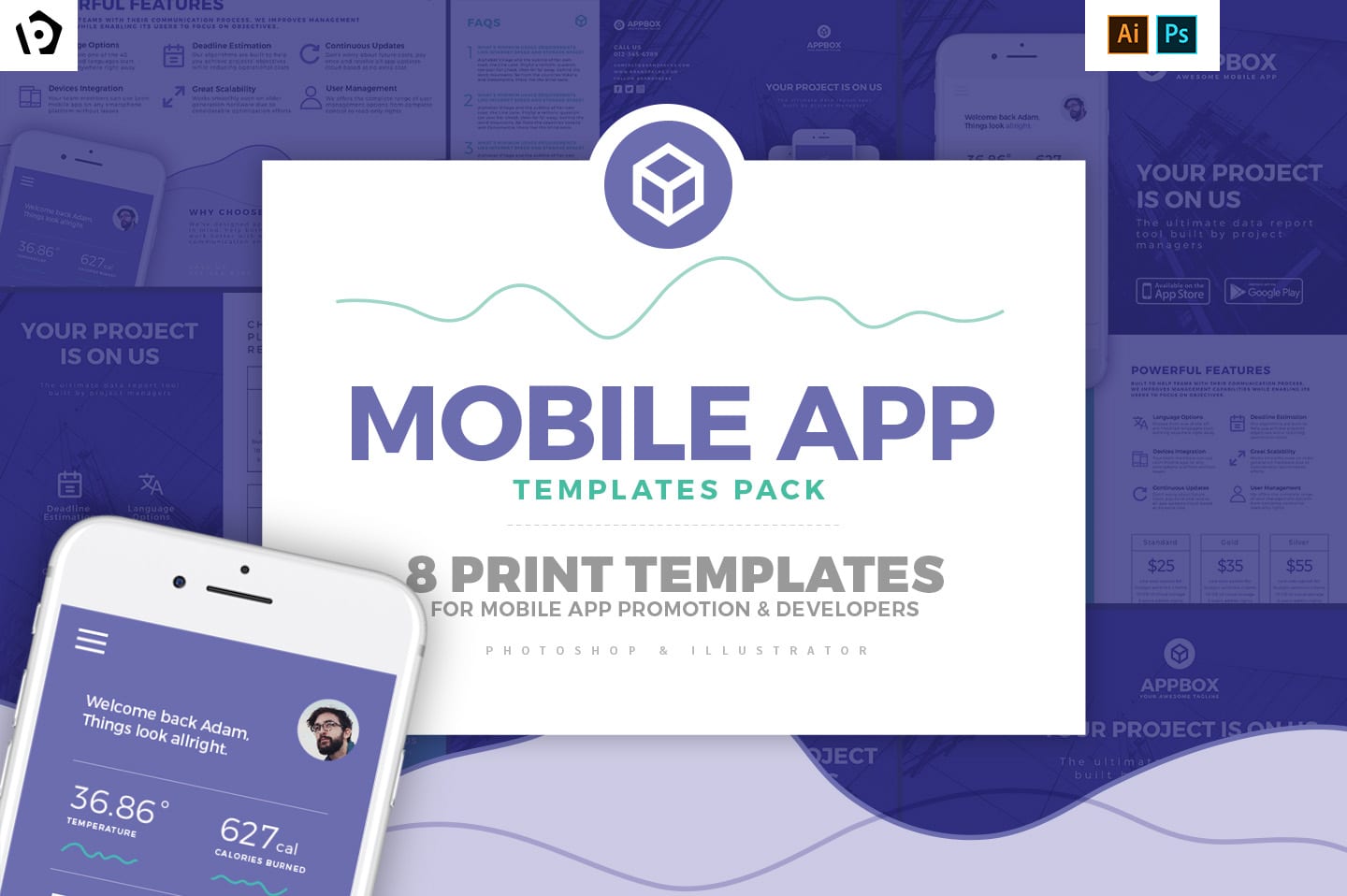 Mobile App Templates Pack - Photoshop PSD & Illustrator Ai, Vector
