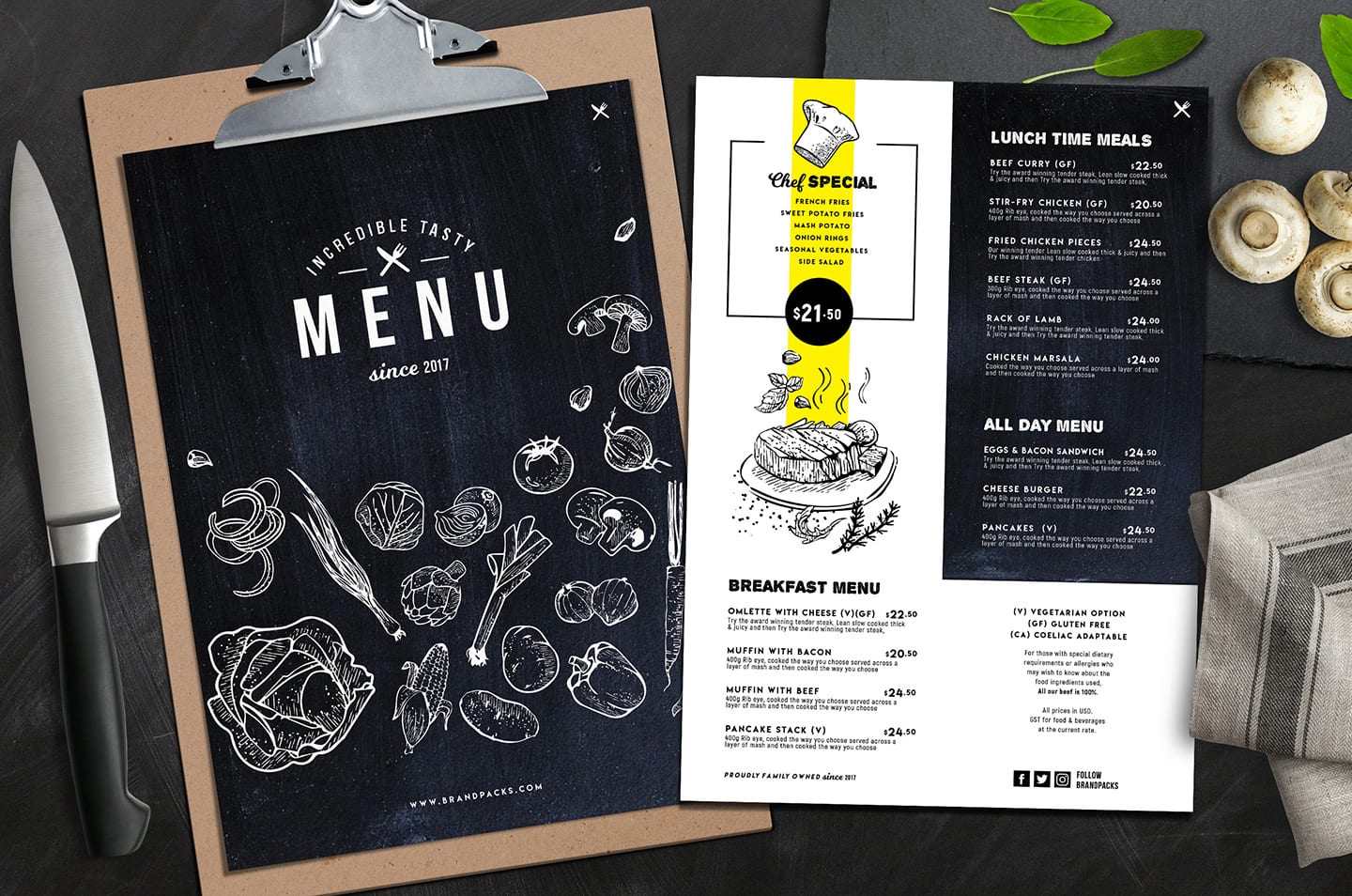 A4 Food Menu Templates For Restaurants In Psd Ai Vector Brandpacks