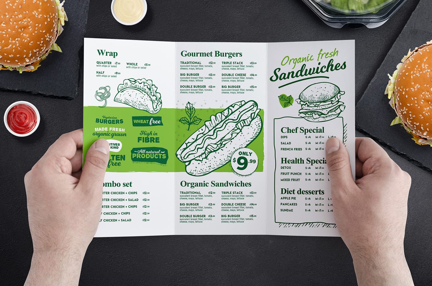 Download Tri-Fold Burger Menu Template in PSD, Ai & Vector - BrandPacks