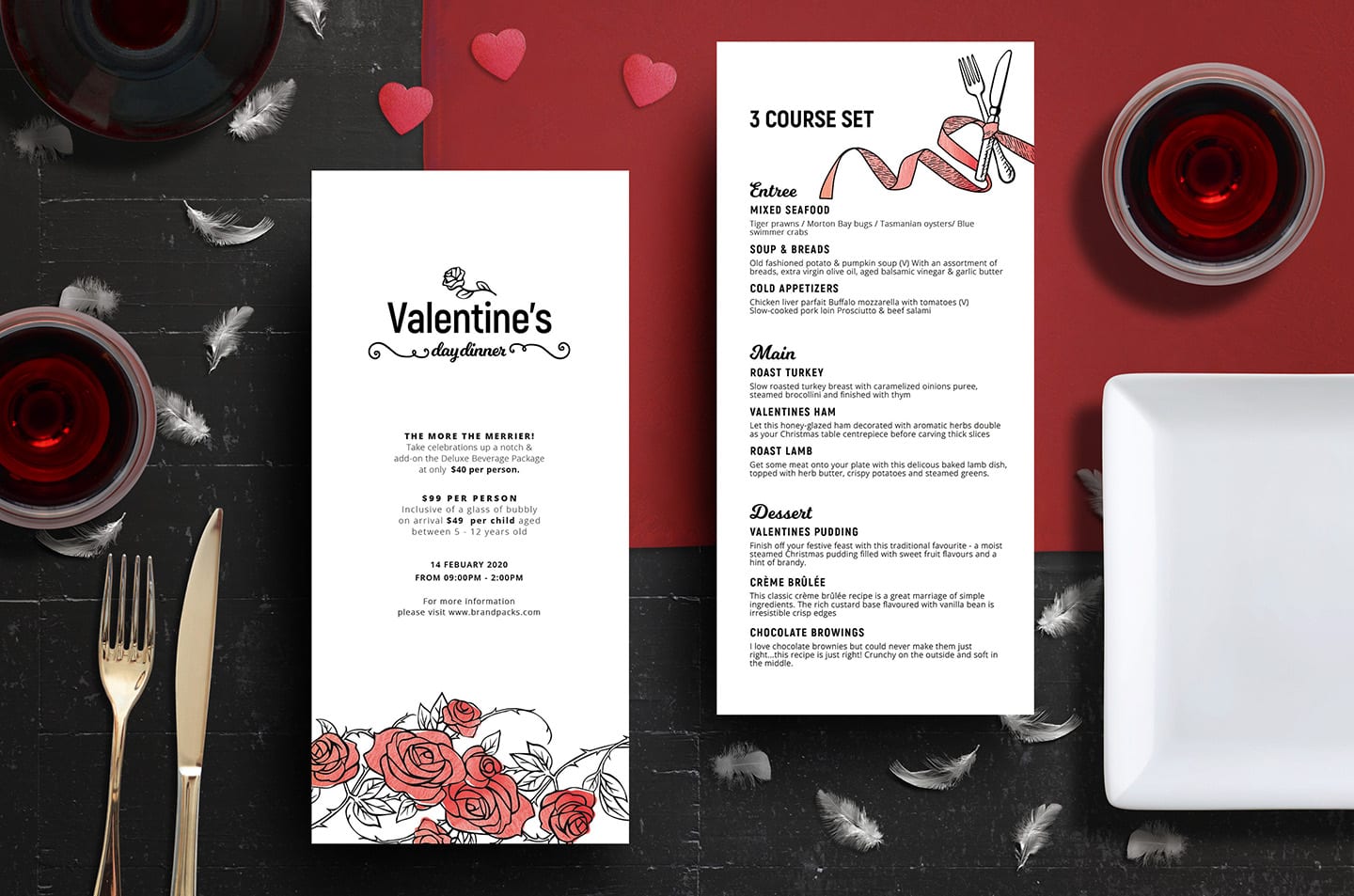 with dinner menu and invitation template; DIY Edit Instant download valentine's day drink menu