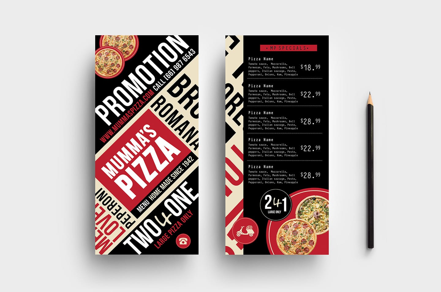 DL Pizza Menu Rack Card Template