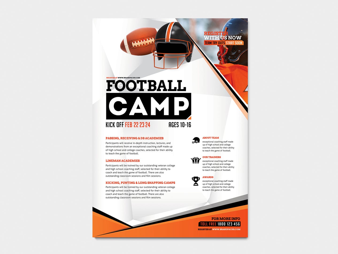 A21 American Football Poster / Advertisement Template in PSD, Ai For Football Camp Flyer Template