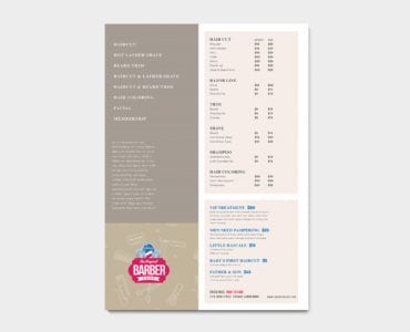 A4 Barber's Shop Price List Template