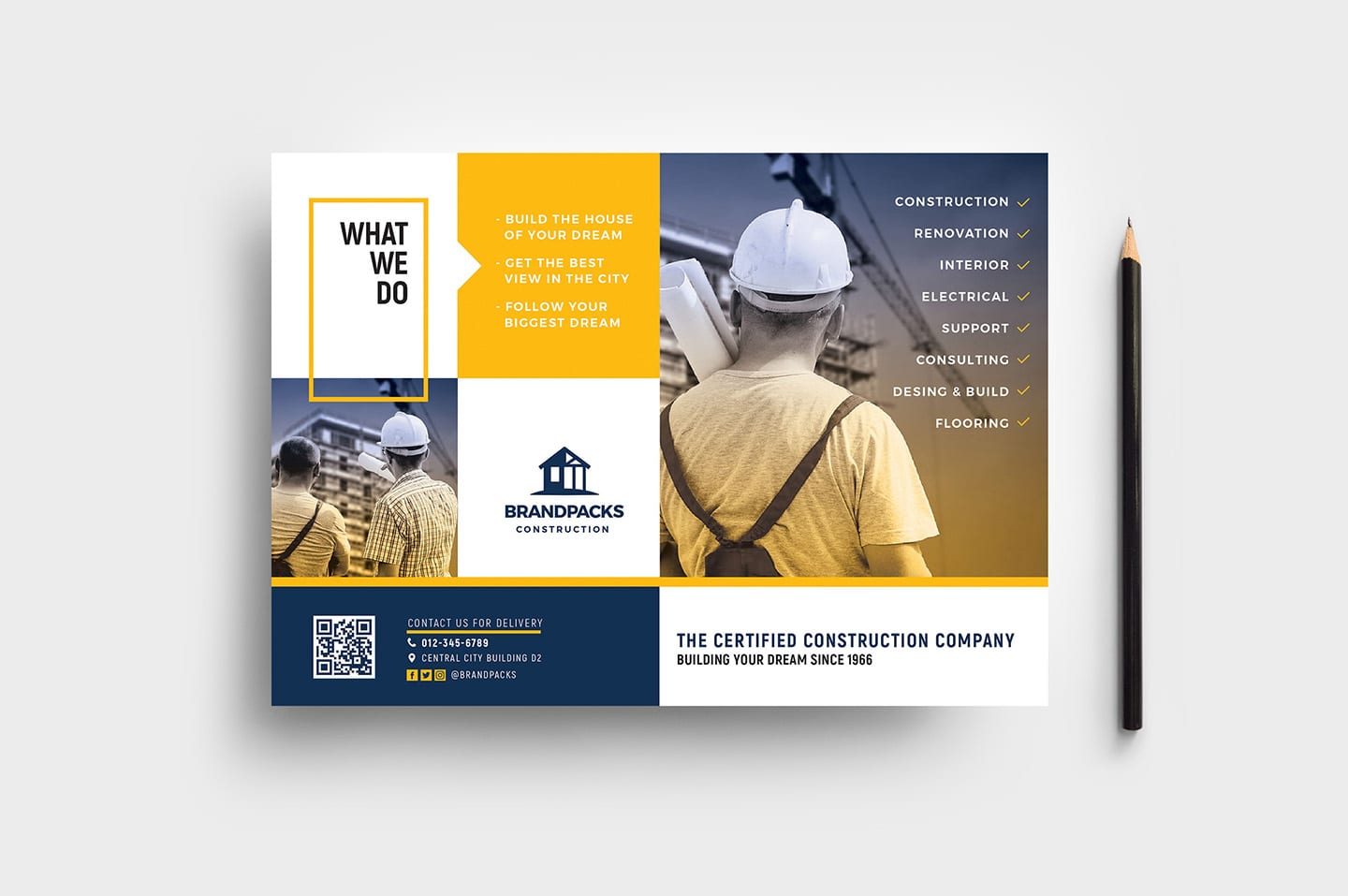 Construction Company Flyer Template in PSD, Ai & Vector - BrandPacks With Regard To Construction Business Card Templates Download Free