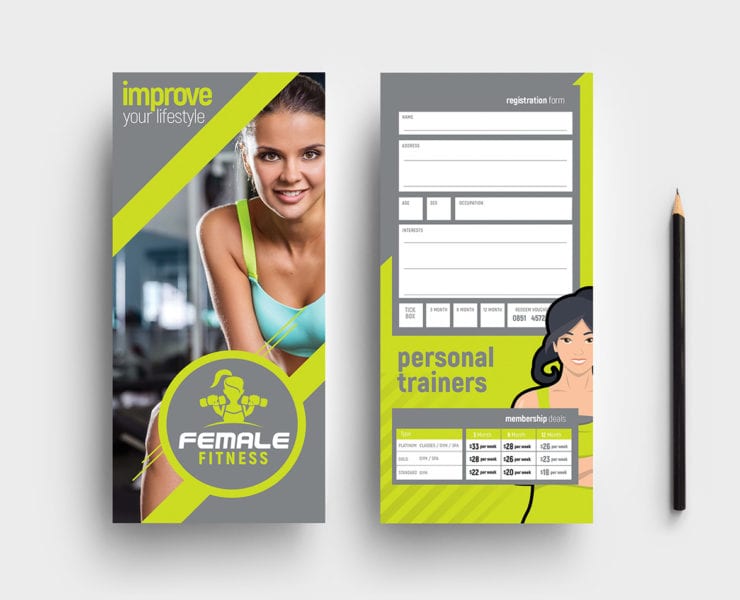 Female Fitness DL Card Template in PSD, Ai & Vector - BrandPacks