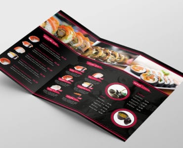 Dark Tri-Fold Sushi Menu Template