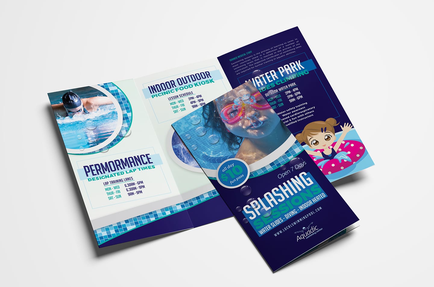Swimming Centre Trifold Brochure Template in PSD, Ai & Vector Within School Brochure Design Templates