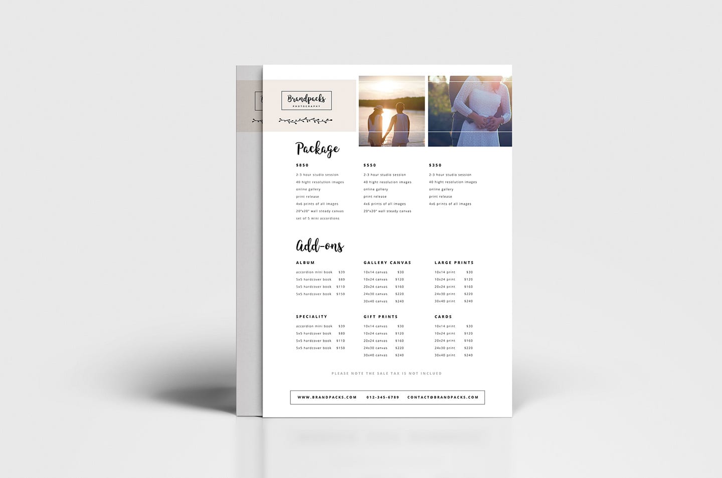 Free Photography Pricing Template from brandpacks.com
