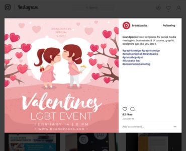 LGBT Valentine's Day Template for Instagram, in PSD & Vector