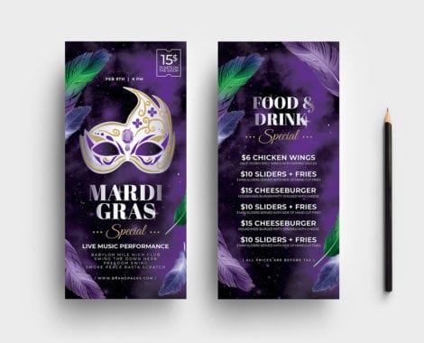 Mardi Gras DL Rack Card Template