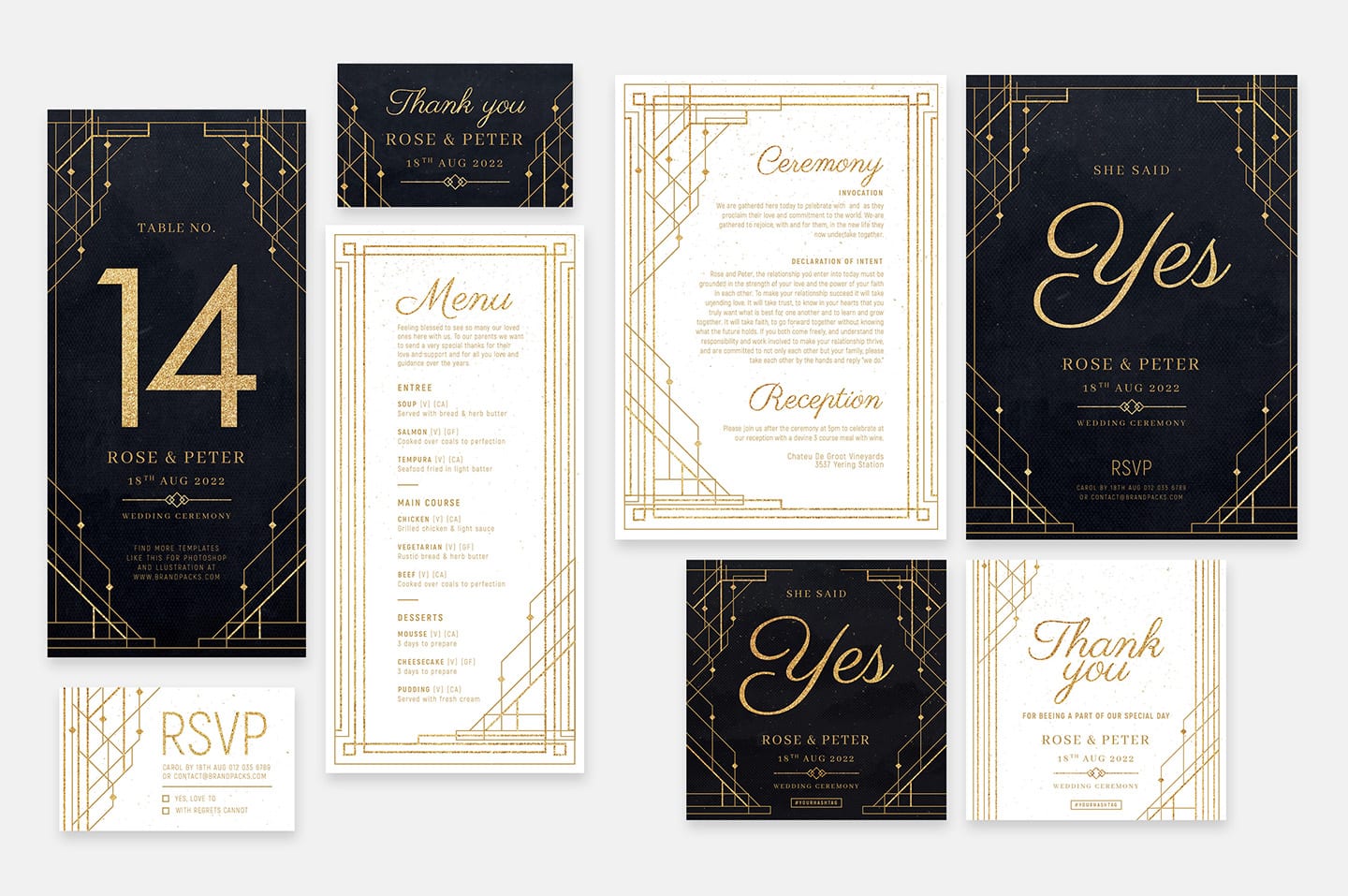 Art Deco Wedding Invitation Templates - BrandPacks