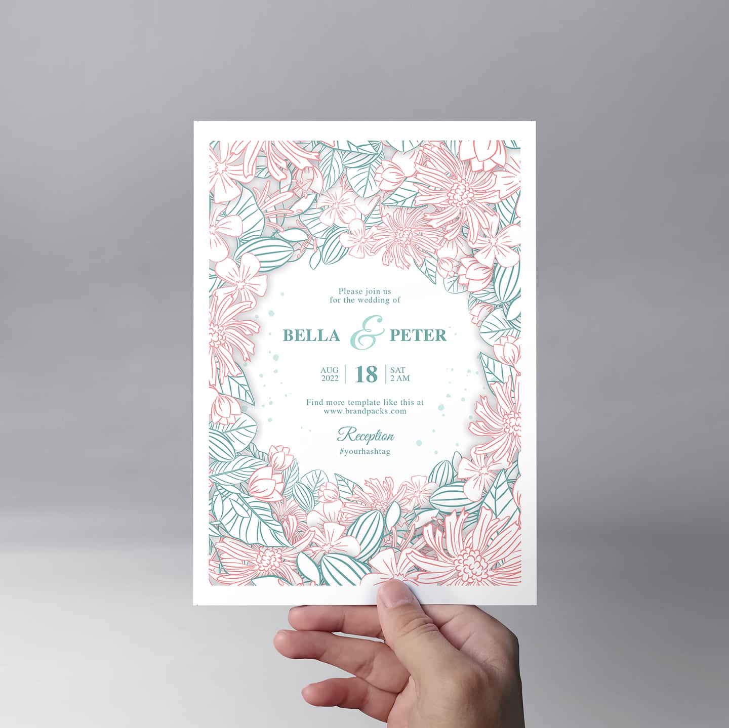Modern Floral Wedding Invitation Template PSD, Ai