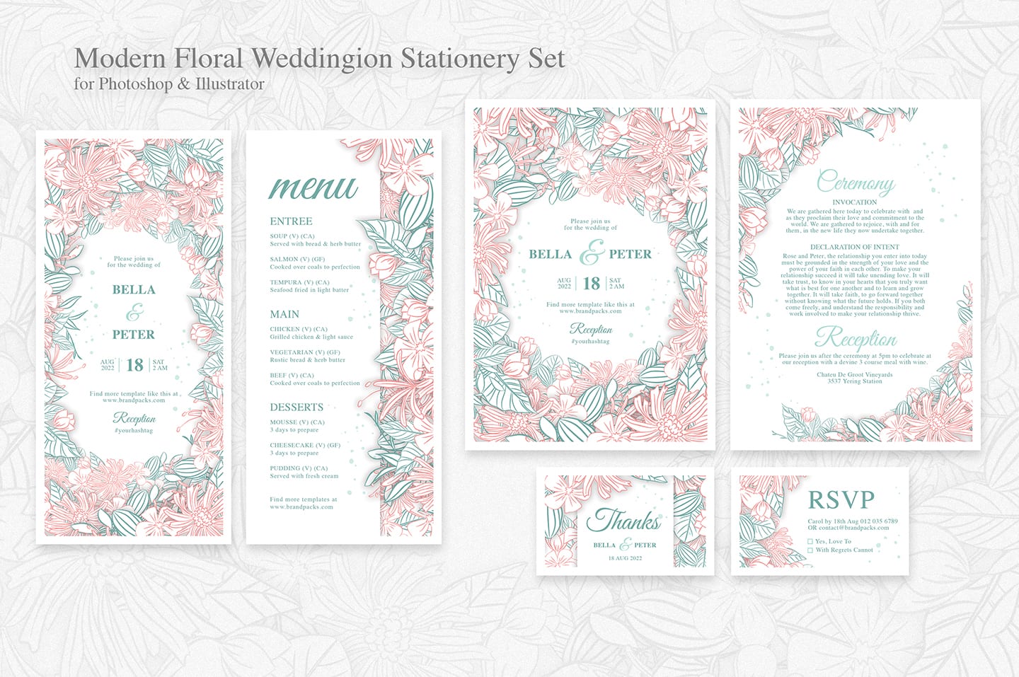 Modern Floral Wedding Stationery Templates