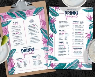 Tropical Cocktail Menu Templates in PSD & Vector