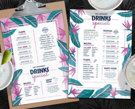 Tropical Cocktail Menu Templates in PSD & Vector