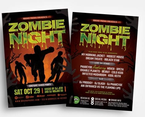 Zombie Night Halloween Flyer Templates