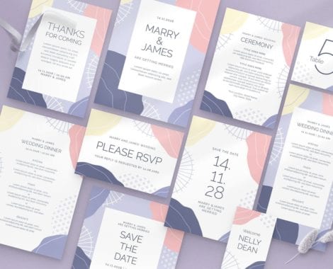 Abstract Pastel Wedding Stationery Templates Suite