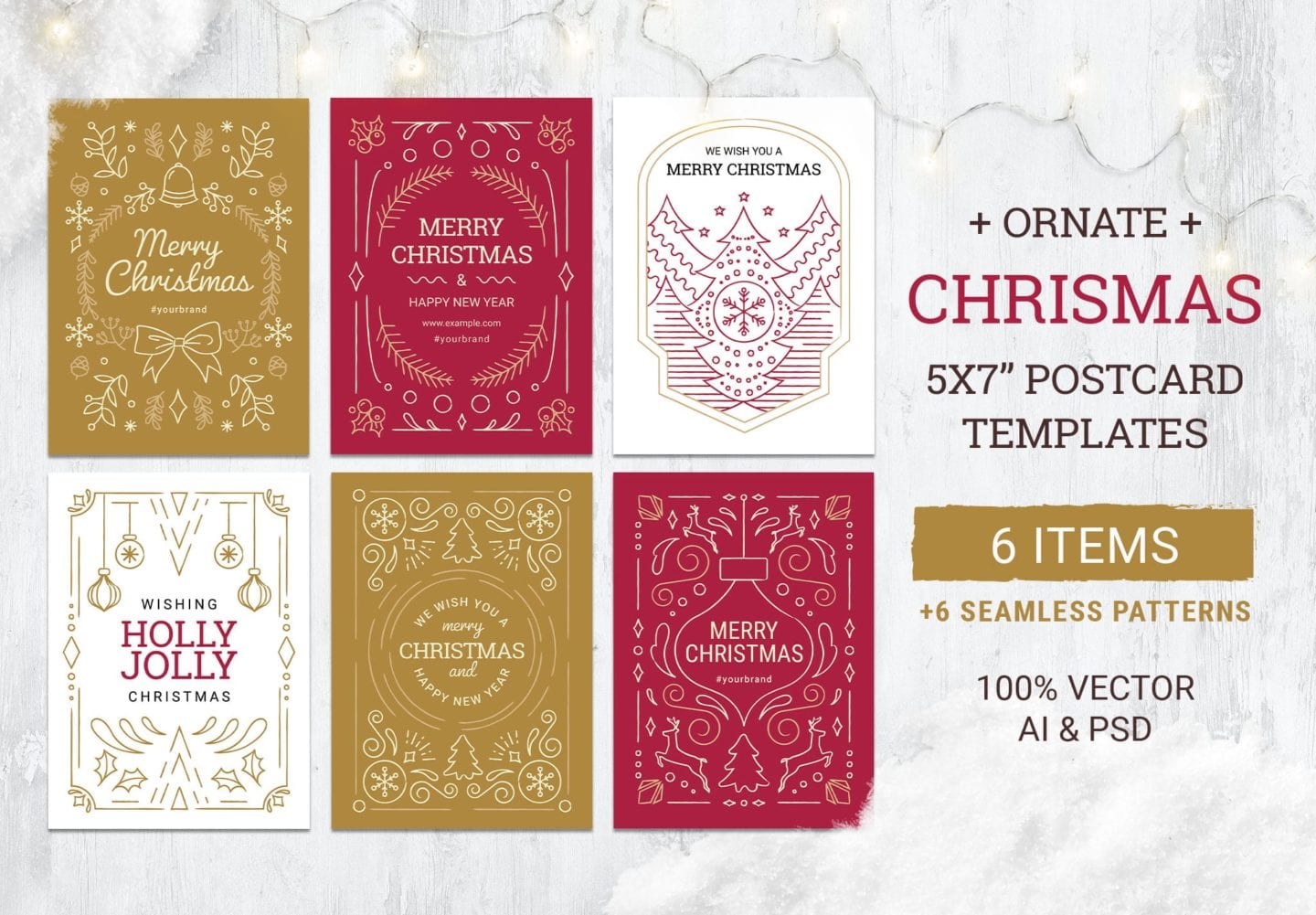 Ornate Christmas Card Templates for Photoshop & Illustrator