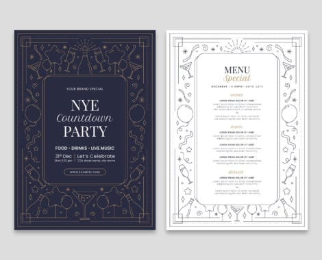 NYE New Year's Eve Menu Template in PSD & Vector