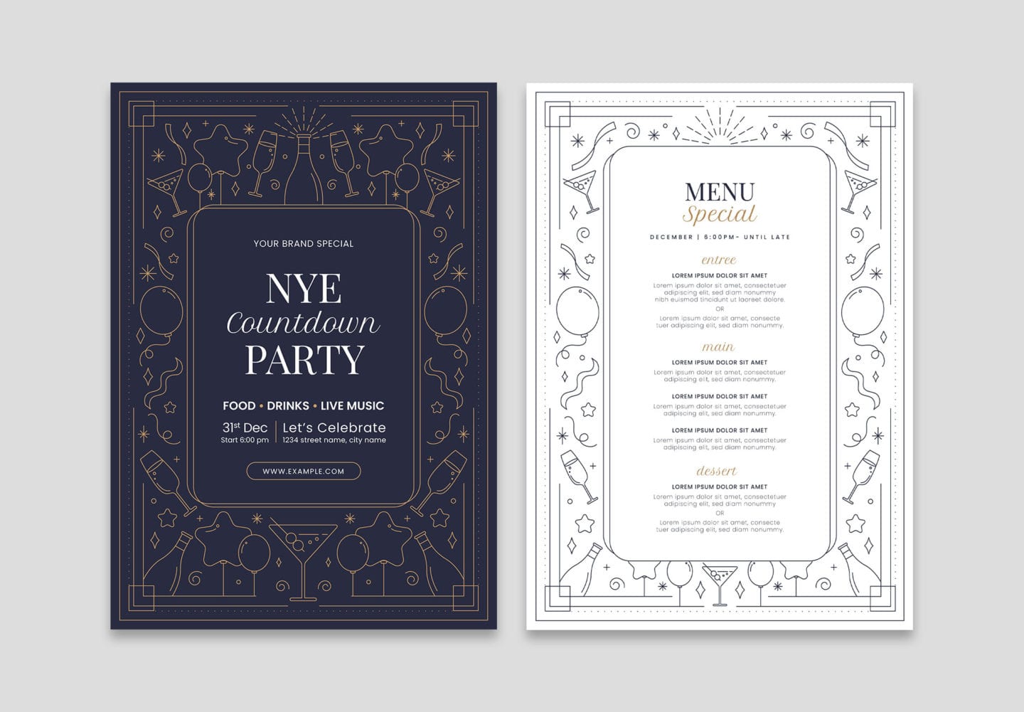 NYE New Year's Eve Menu Template in PSD & Vector