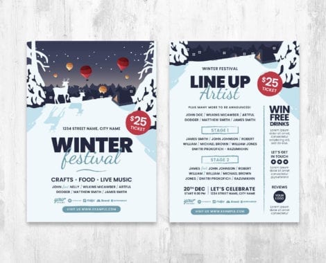 Winter Event Flyer Template, PSD & Vector, for Photoshop & Illustrator