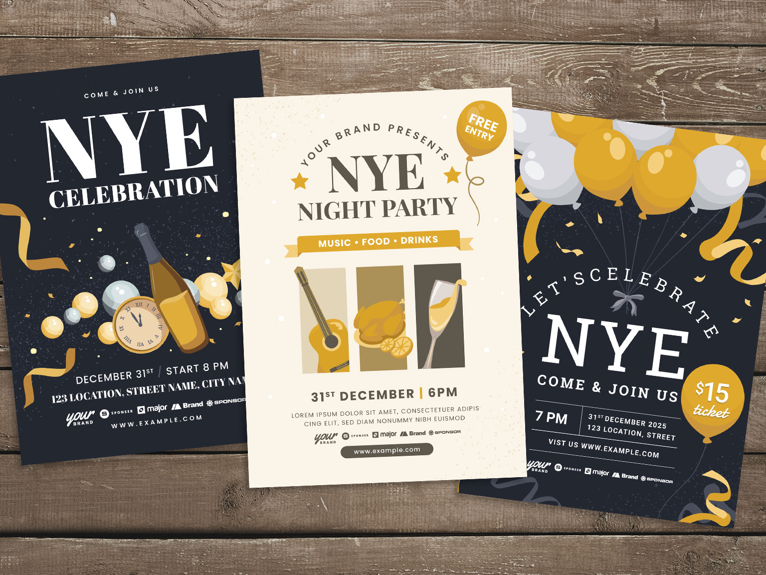 NYE Flyer Templates for Adobe Illustrator