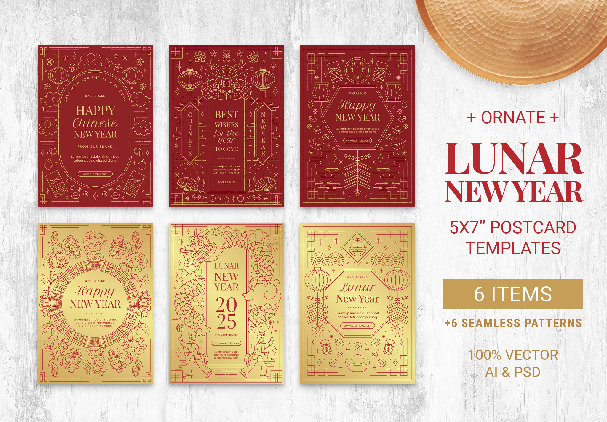 Ornate Chinese New Year Flyer Invitation Templates - Photoshop PSD & Illustrator Vector