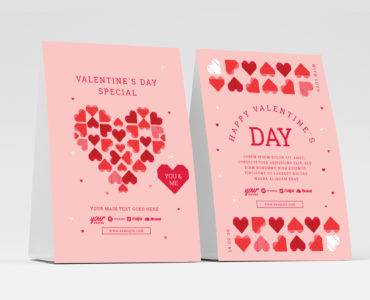 Valentines Day Flyer Template with Geometric Hearts - Photoshop PSD & Illustrator Ai Vector