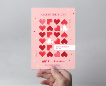 Valentines Day Flyer Template with Geometric Hearts - Photoshop PSD & Illustrator Ai Vector
