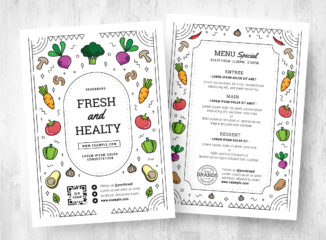 Vegan Flyer Template with Vegetable Illustrations in PSD & Vector