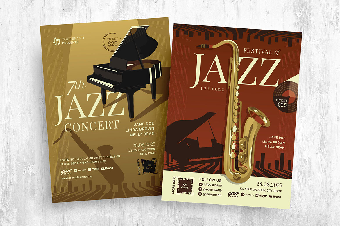 Jazz Music Night Flyer Template - PSD, Ai, EPS, Vector
