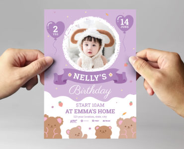 Baby Girl's Birthday Flyer Template (PSD, Ai, Vector)
