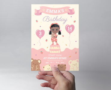 Girl's Birthday Invitation Flyer Template (PSD, Ai, Vector)