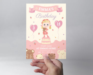 Girl's Birthday Invitation Flyer Template (PSD, Ai, Vector)