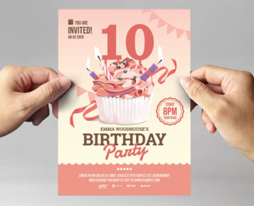 Birthday Flyer With Cupcake Illustration (PSD, Ai, Vector)