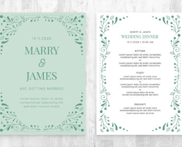 Ornate Green Wedding Invitation Templates (PSD, Ai, Vector)