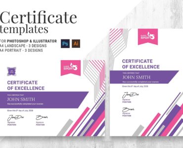 Sports Fitness Certificate Template (PSD, Ai, Vector)