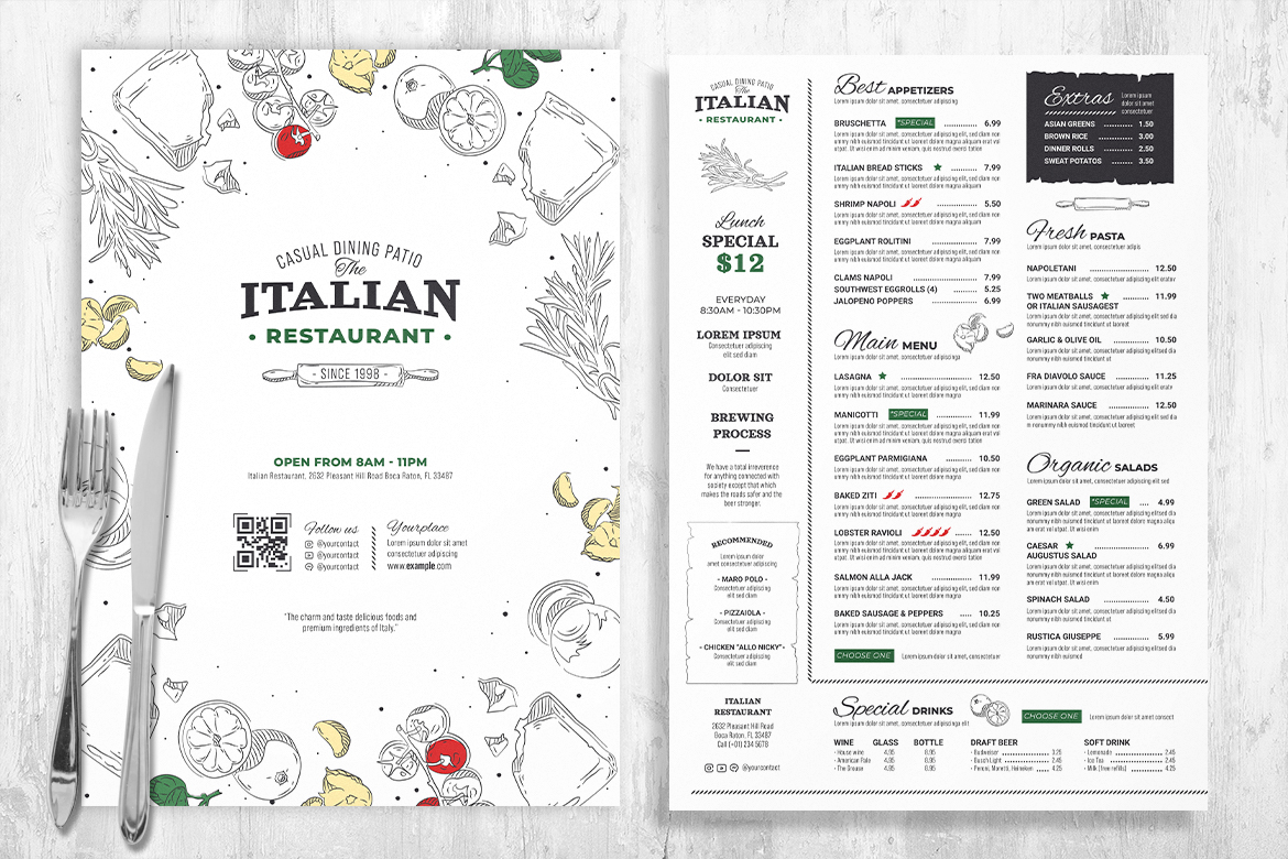 Italian Restaurant Menu Templates [PSD, Ai, INDD] - BrandPacks