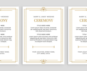 White & Gold Art Deco Wedding Invite Template Suite (PSD, Ai, Vector)