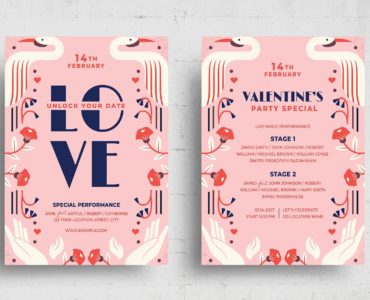 Valentines Flyers With Vintage Decor (PSD, AI, Vector Formats)