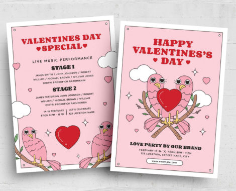 Retro Valentines Flyer Template (PSD, AI, Vector Formats)