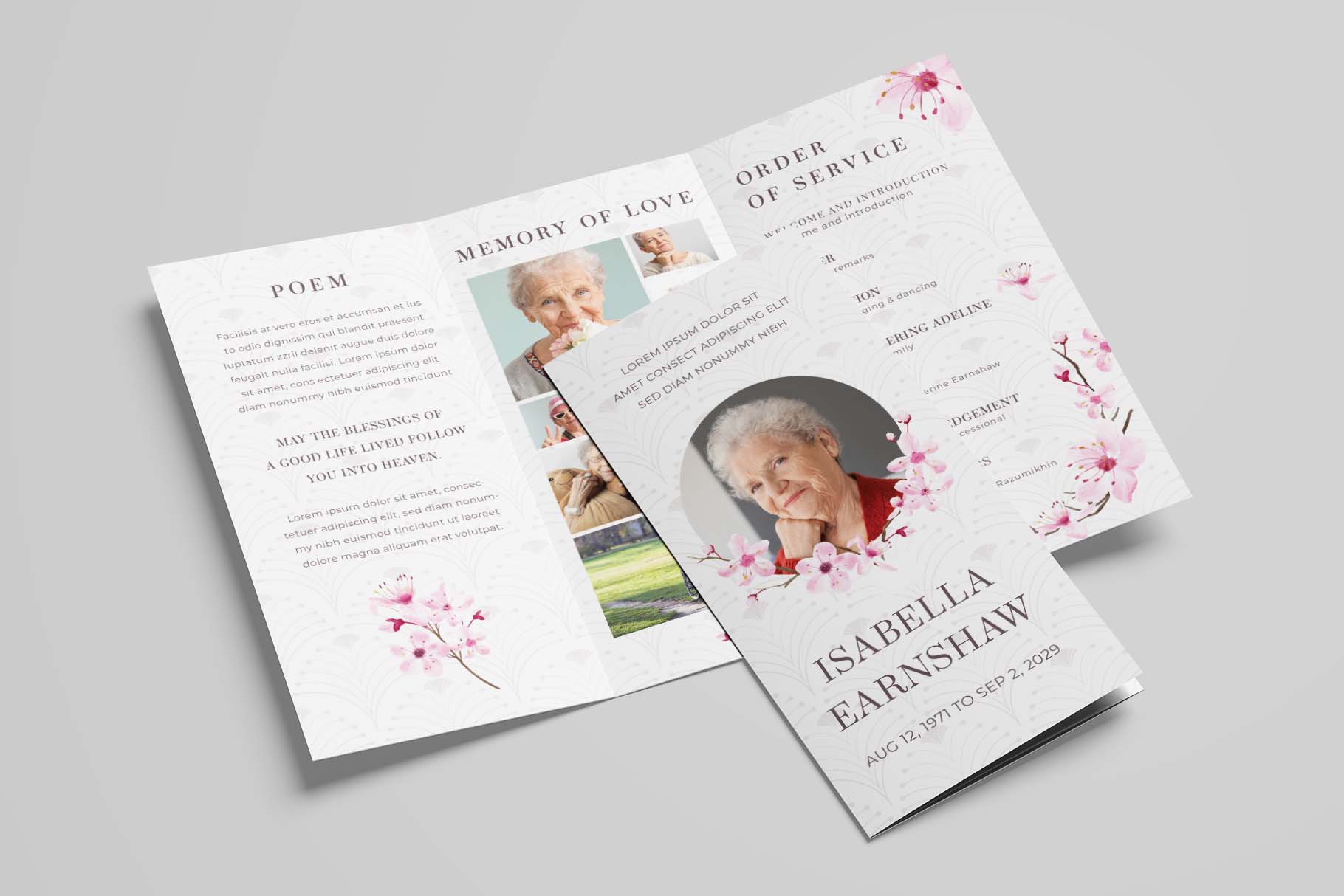 Cherry Blossom Funeral Program Flyer (PSD, AI, Vector Formats)