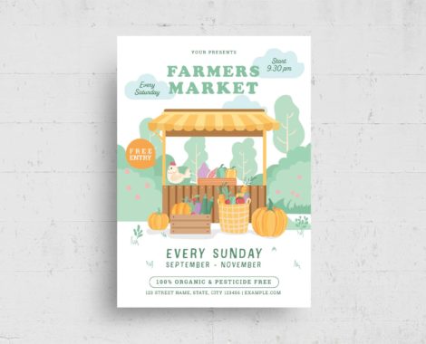 Illustrated Farmers Market Flyer (PSD, AI, Vector Formats)