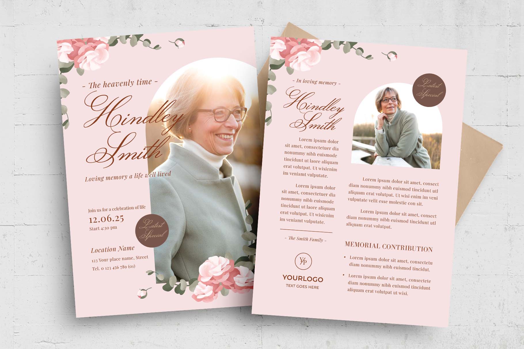 Pink Floral Funeral Program Template (PSD, AI, Vector Formats)